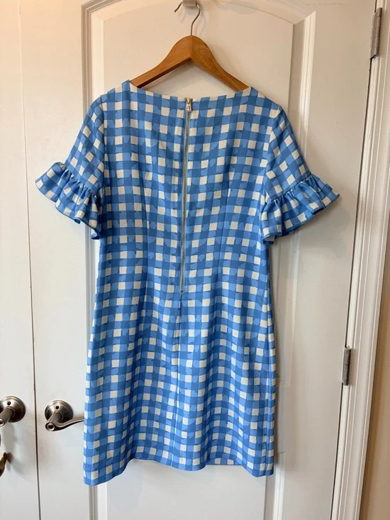 STS sail to Sable Blue and White Gingham Ruffle Sleeve Dress size 6 New with Tag - Picture 3 of 11